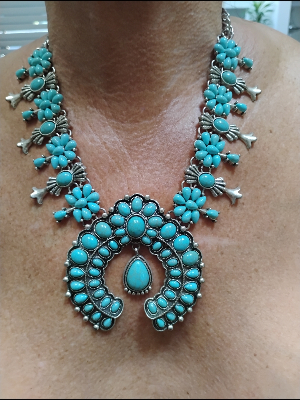 Source Unknown Turquoise Squash Blossom Necklace